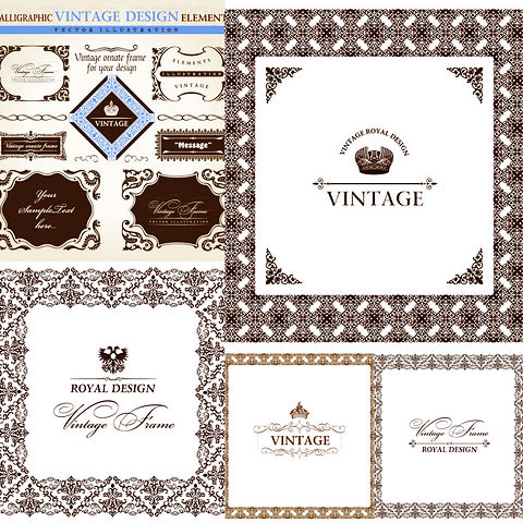 Five European lace pattern vector material