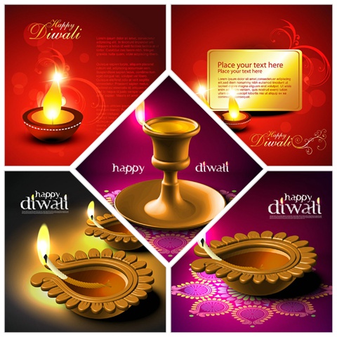 Five beautiful background Vector Diwali