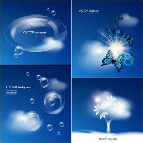 Four blue sky background vector material