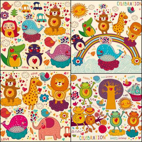 Four hand-painted cartoon pattern vector material